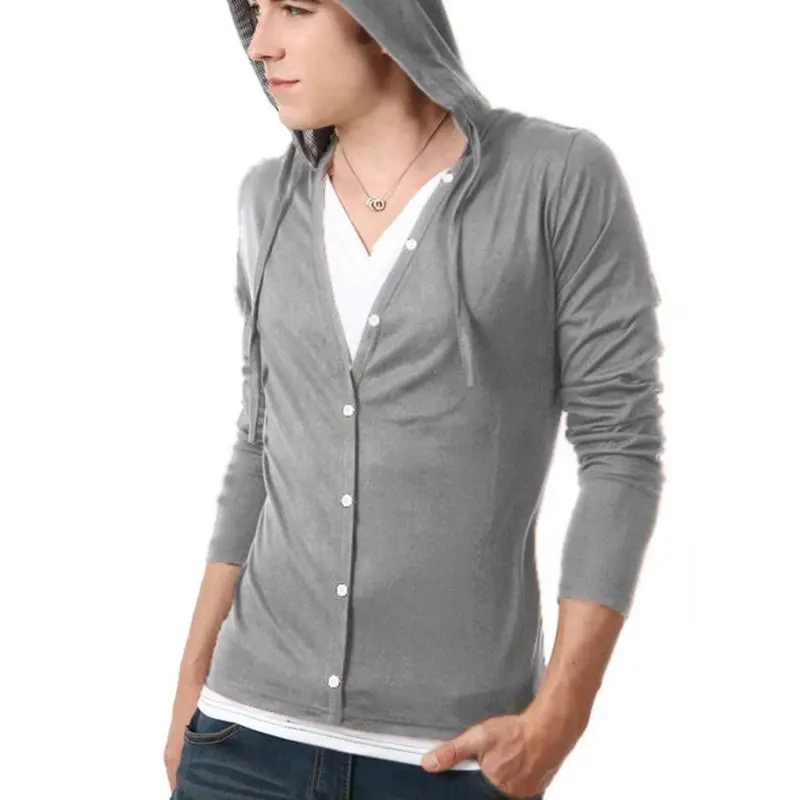Top Fashion Men Button Front Long Sleeve V-Neck Solid Casualslim Long-Sleeve Shirt 1