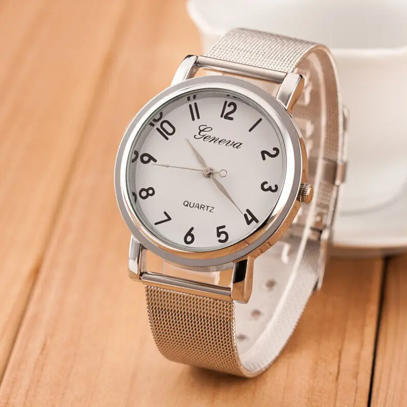 Top Geneva Watches Women Ladies Crystal Mesh Band Wrist Watch Casual Business Relogio Reloj 1