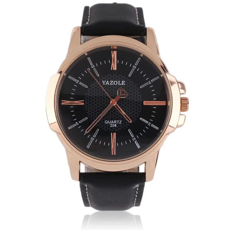 Top Luxury Exquisite Leather Business Waterproof Quartz Golden Case Wristwatch 1