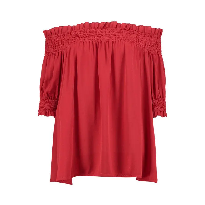Top Off Shoulder Top Femme Loose Women Blouses Slash Neck Top Shirt Latern Sleeve Plus Size Women Tops 8
