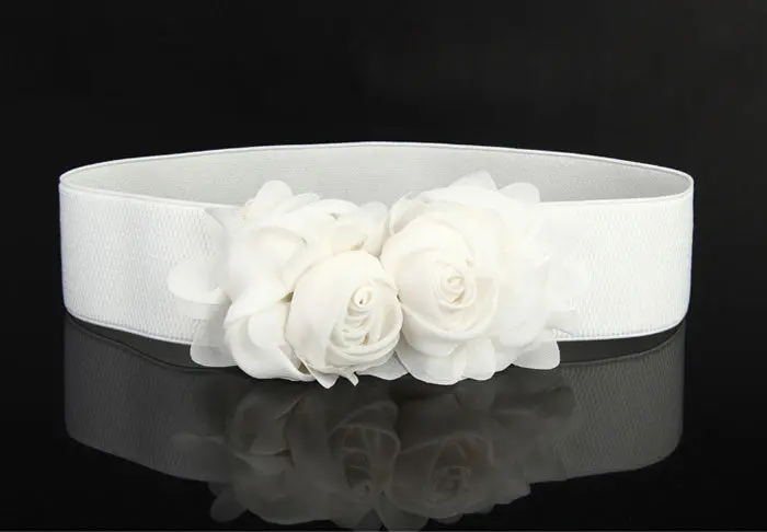 Top Sale Women Girl Flower Wide Elastic Stretch Straps Thin Skinny Waist Belt Alloy Buckle Waistband 3