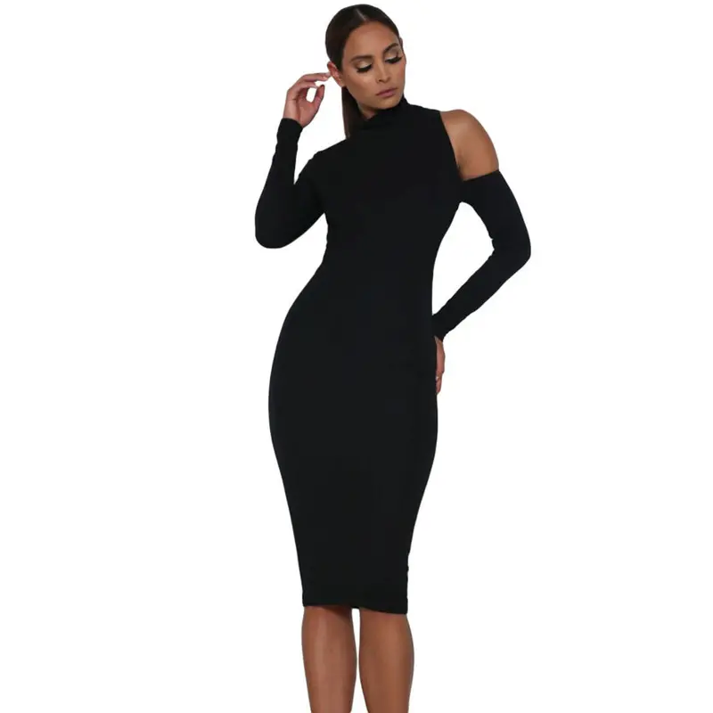 Top Turtleneck Backless Short Party Dress Sexy Hollow Out Black Long Sleeve Bodycon Dress 1