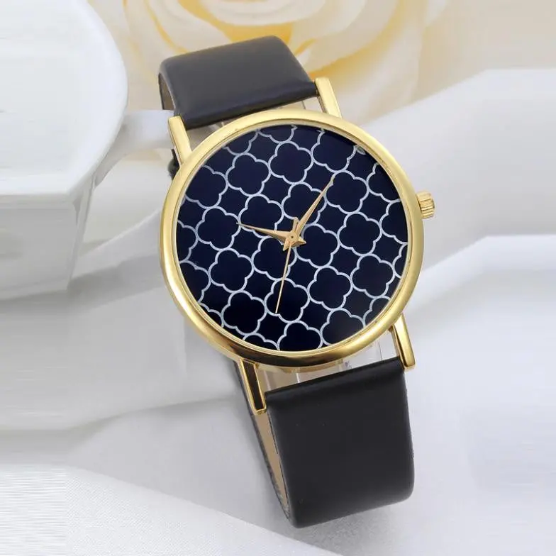 Top Watch Geometry Pattern Leather Band Watch Men Women Wrist Watches 1