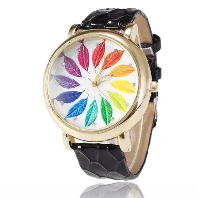Top Wristwatch Clock Wrist Watch Lady Quartz Clocks Montre Relogio Feminino Leaves Print Hour 1