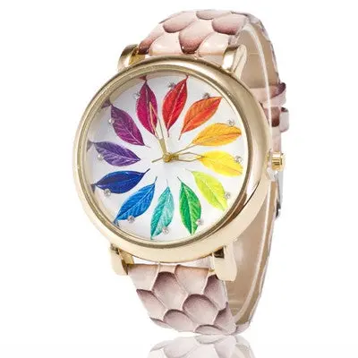Top Wristwatch Clock Wrist Watch Lady Quartz Clocks Montre Relogio Feminino Leaves Print Hour 3