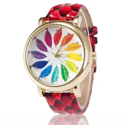 Top Wristwatch Clock Wrist Watch Lady Quartz Clocks Montre Relogio Feminino Leaves Print Hour 4