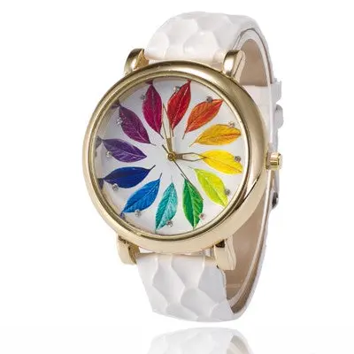 Top Wristwatch Clock Wrist Watch Lady Quartz Clocks Montre Relogio Feminino Leaves Print Hour 5