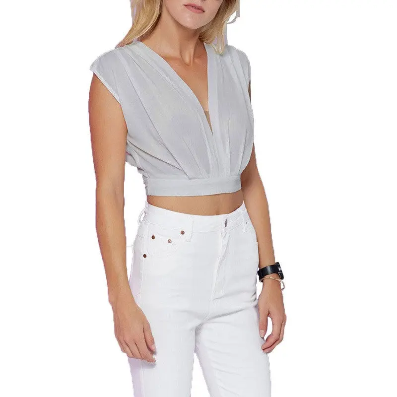 Tops For Women Sexy V Neck Crop Top Back Zipper Sleeveless Women Tops Short Cropped Tank Top Plus Size 1