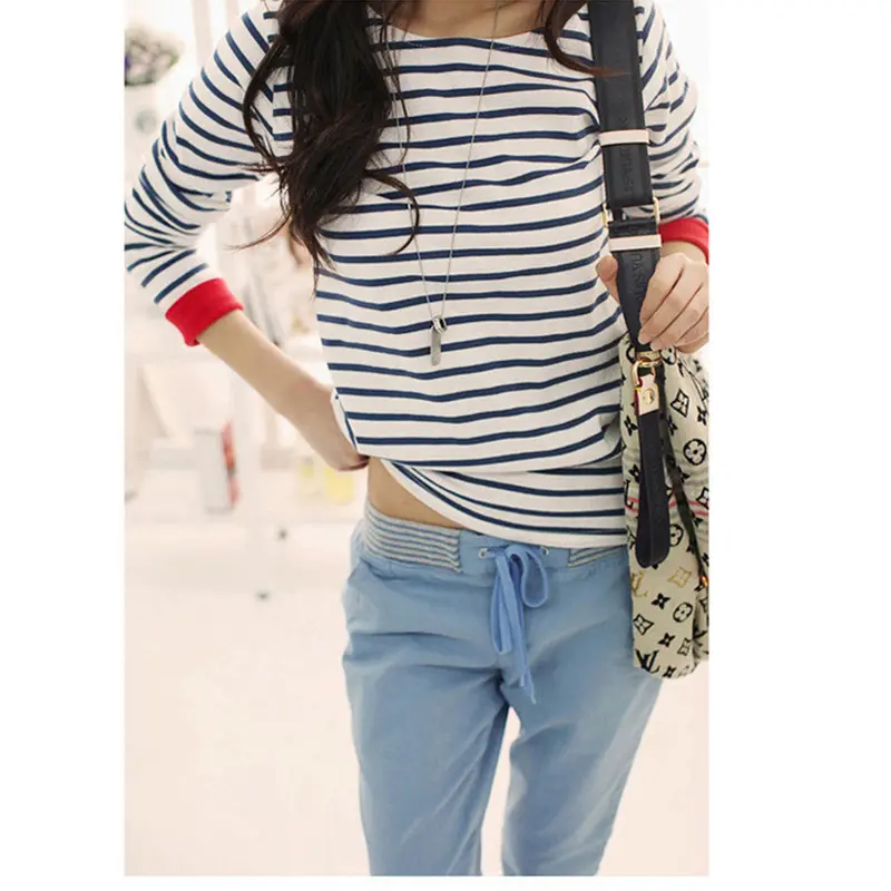Tops O-Neck T-Shirt Long Sleeve Black And White Striped T Shirts Black And White Tees 1