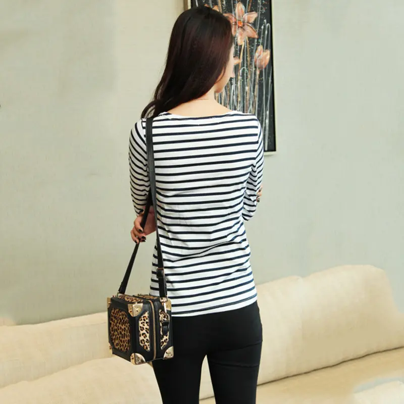Tops O-Neck T-Shirt Long Sleeve Black And White Striped T Shirts Black And White Tees 4