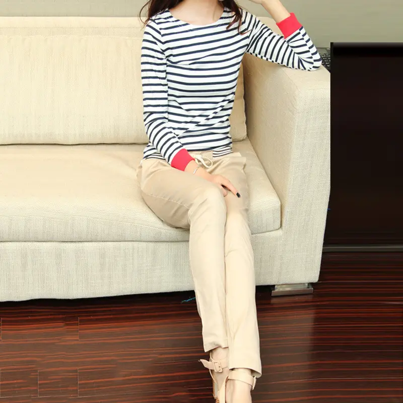 Tops O-Neck T-Shirt Long Sleeve Black And White Striped T Shirts Black And White Tees 5