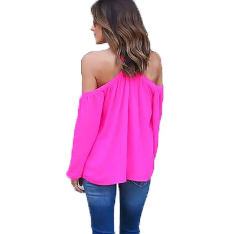 Tops Sexy Cold Shoulder Chiffon Shirts Women Lantern Sleeve Halter Top 4 Colors Off Shoulder Tops Blouses 6