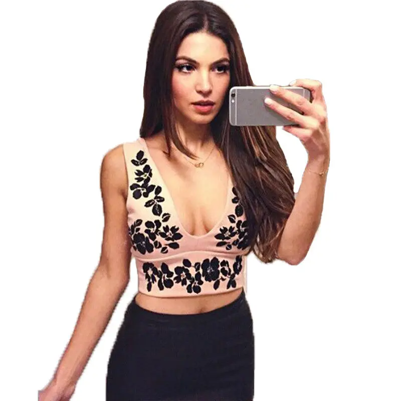 Tops Sexy Deep V Neck Crop Top All Matched Floral Printing Women Tops Sleeveless Low Cut Tank Top Women 1