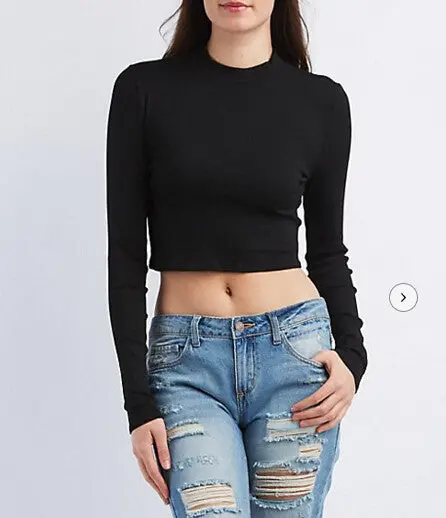 Tops Women O-Neck Long Sleeve Clothing Crop Top Sexy Feminine Black Cropped Tops For Women X0346 1