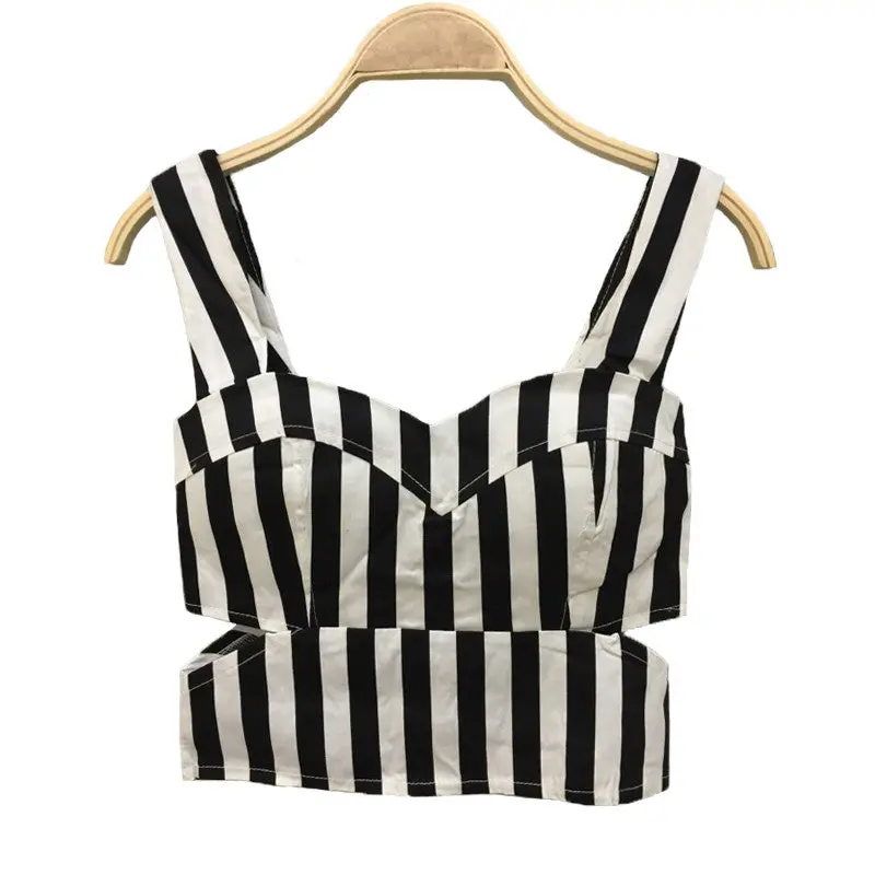 Tops Women Sexy Striped Bustier Crop Top Cut Out Waist Top Cropped Padded Cotton Women's Bandage Crop Top 1