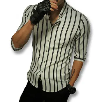 Toughstyle Stripped Shirts Casual Slim Fit Three Quarter Sleeve Lengthshirts Camisa Masculina 1