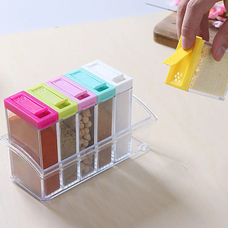 Transparent Spice Jar Simple Colorful Lid Seasoning Box 6Pcs Kitchen Tools Salt Condiment Cruet Storage Box 224717 1