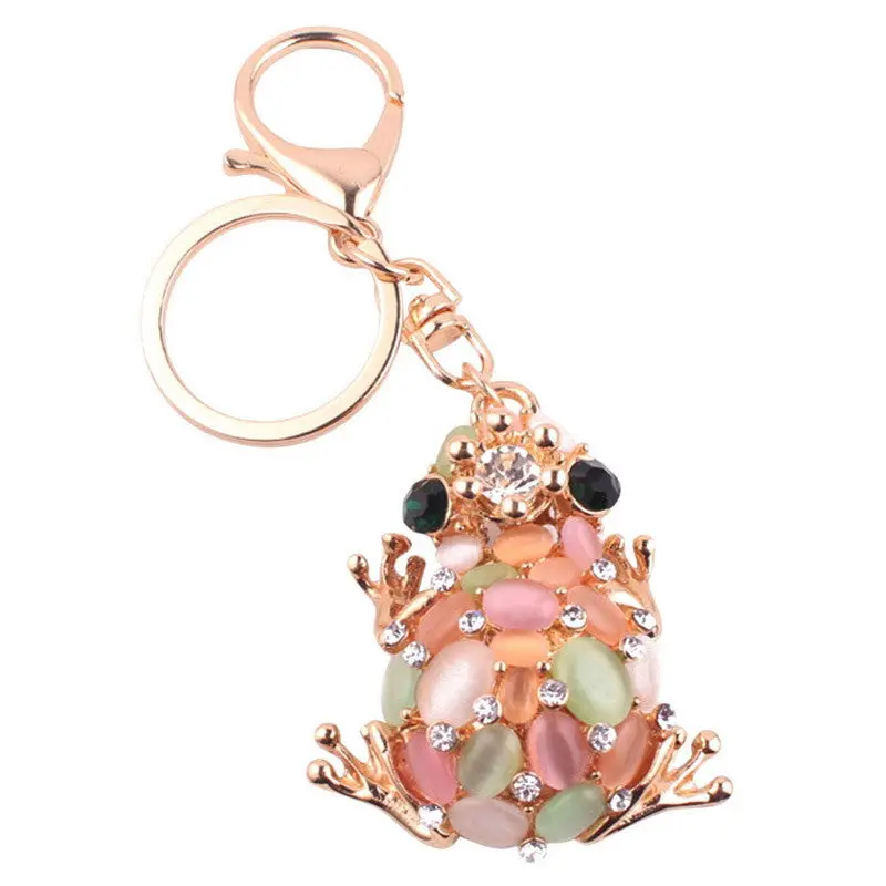 Trending Test In Korea New Fashion Cat Eye Stone Top Frog Keychain Crystal Purse Bag Key Chain 1