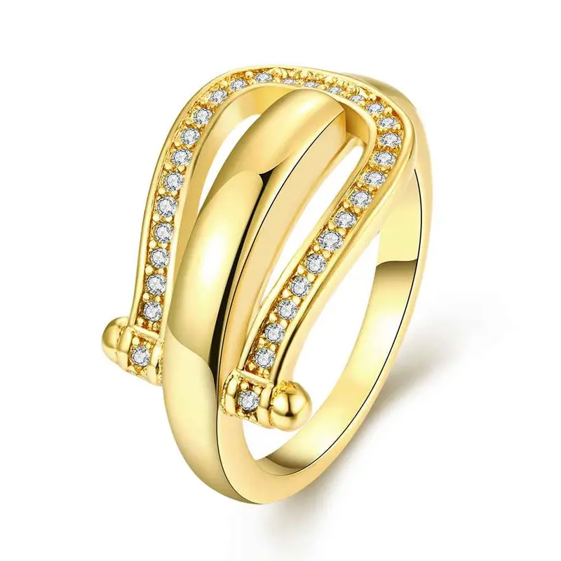 Trendy 18K Gold Plated Engagement Ring Curved Insets Anillos Sport 1