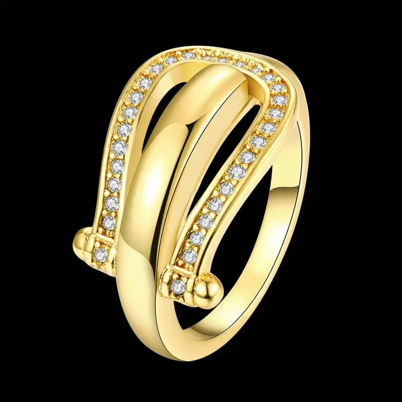 Trendy 18K Gold Plated Engagement Ring Curved Insets Anillos Sport 2