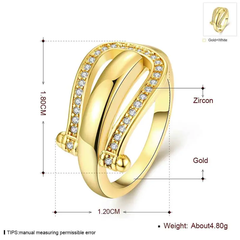 Trendy 18K Gold Plated Engagement Ring Curved Insets Anillos Sport 3