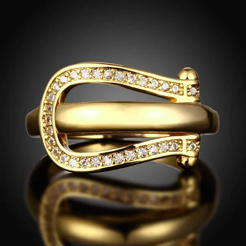 Trendy 18K Gold Plated Engagement Ring Curved Insets Anillos Sport 4