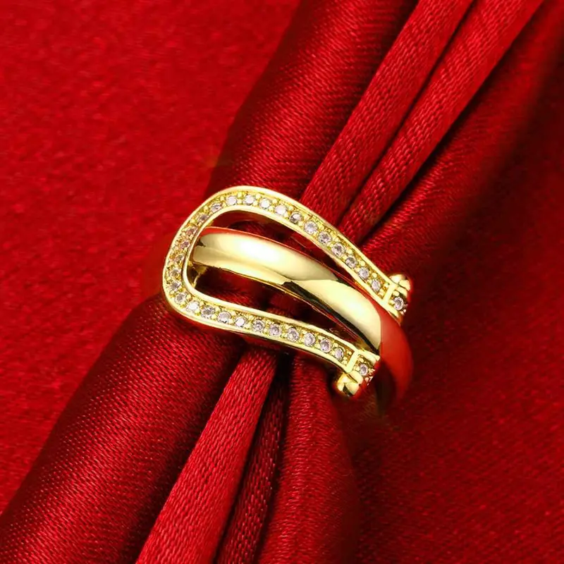 Trendy 18K Gold Plated Engagement Ring Curved Insets Anillos Sport 5