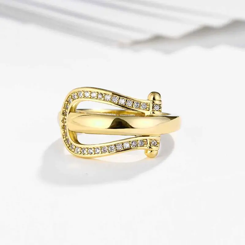 Trendy 18K Gold Plated Engagement Ring Curved Insets Anillos Sport 6