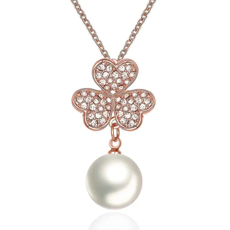 Trendy 18K Gold Plated Pendant Three Leaf Flower Beads Rose Golden Corrente De Prata Masculina Horloge1 1 1