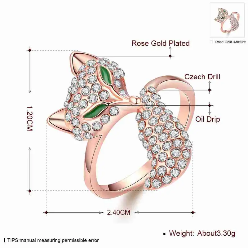 Trendy 18K Gold Plated Ring Fox Head To Tail S In Euros Elegant 3
