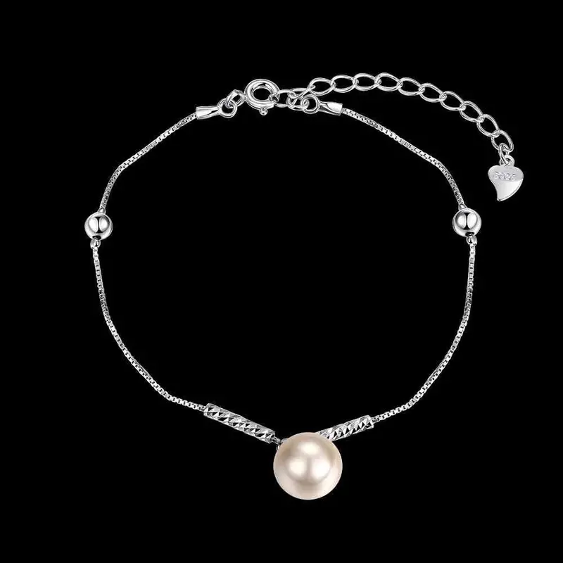 Trendy 925 Silver Charm Bracelet Hanging Pearl Pulseras Hombre Wedding Stvh  1 1