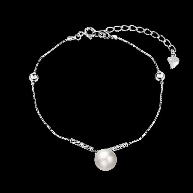 Trendy 925 Silver Charm Bracelet Hanging Pearl Pulseras Hombre Wedding Stvh 1 2