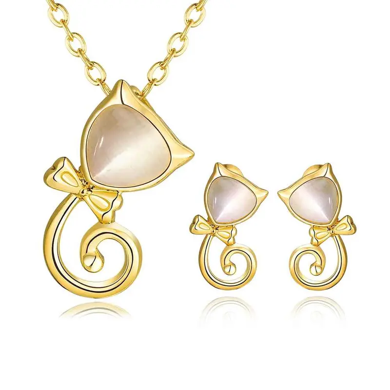Trendy Austrian Crystal Jewelry Set Cat Necklace+Earrings Floating Charms Smtps426 1