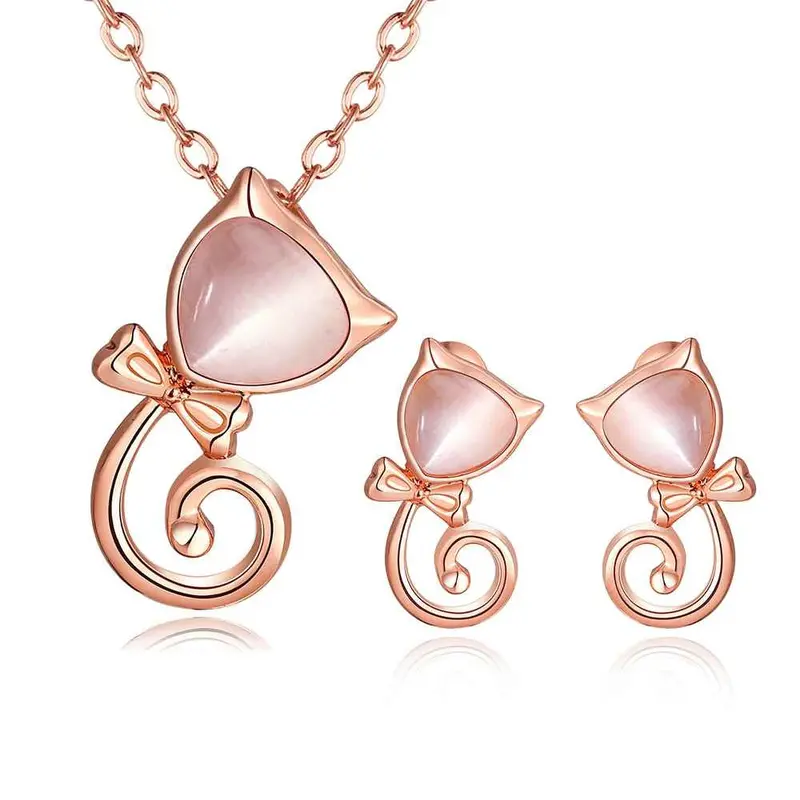 Trendy Austrian Crystal Jewelry Set Cat Necklace+Earrings Floating Charms Smtps426 2