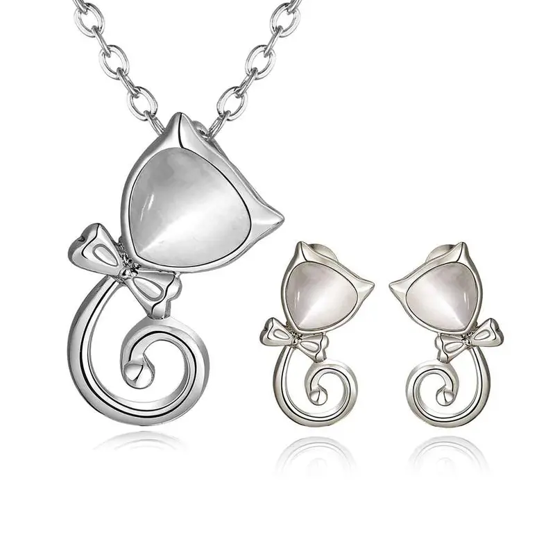 Trendy Austrian Crystal Jewelry Set Cat Necklace+Earrings Floating Charms Smtps426 3