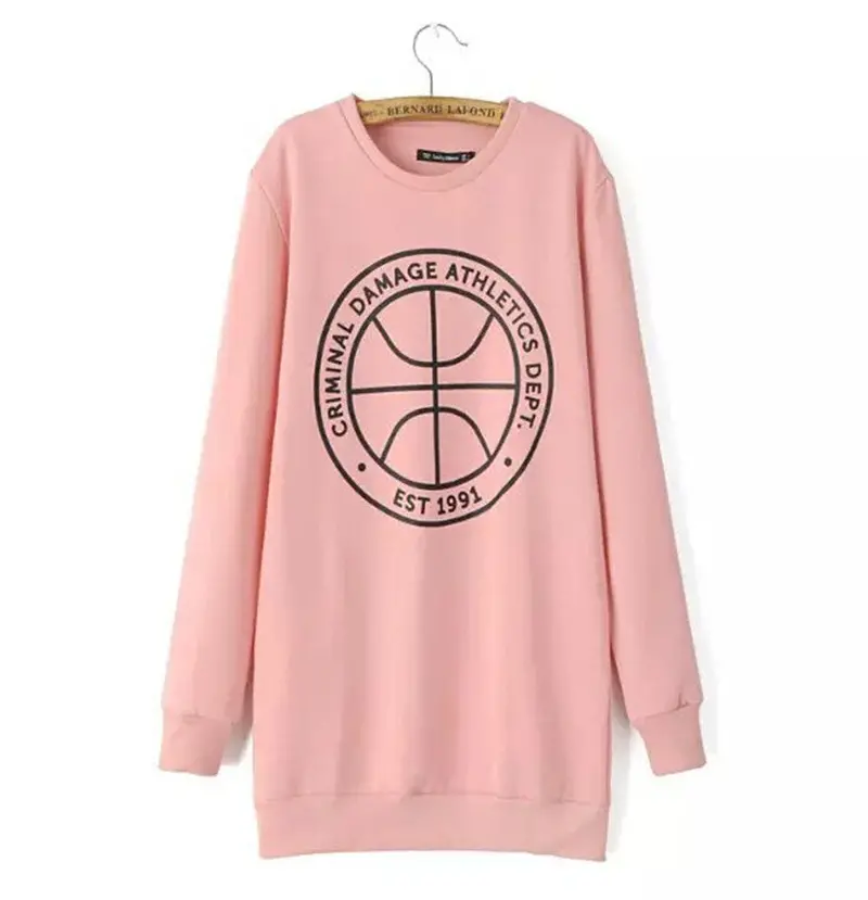 Trendy Ball & Letter Print Pink Long Pullover Sweatshirt Women's O Neck Long Sleeve Casual Jumper Hoodies Sweats Tops 1
