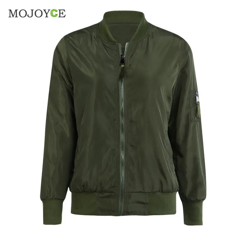 Trendy Bomber Jacket Classic Zip Up Biker Stylish Vintage Jacket Crop Coats Women Jacket Black Army Green Women Basic Coats 4