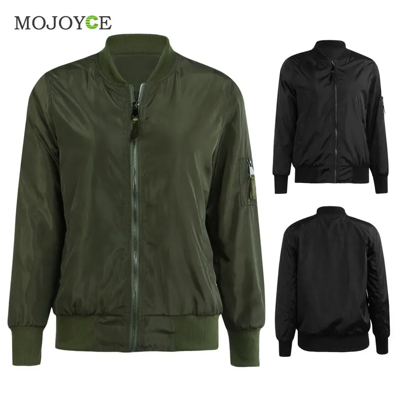 Trendy Bomber Jacket Classic Zip Up Biker Stylish Vintage Jacket Crop Coats Women Jacket Black Army Green Women Basic Coats 4