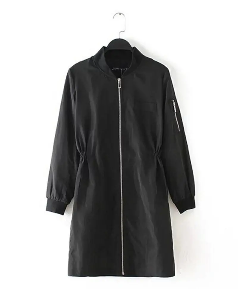 Trendy Boyfriend Letter "Los Angeles" Print Stand Collar Zipper Mid Long Trench Women's Casual Coat Outerwear 1
