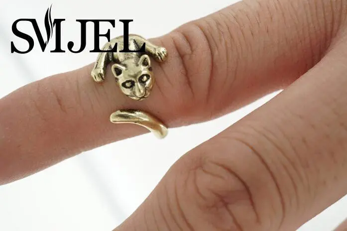 Trendy Bronze And Antique Silver Plated Cute Cat Animal Rings Alloy Animal Vintage Ring R320 1