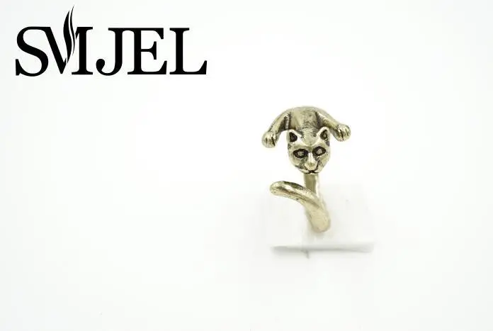 Trendy Bronze And Antique Silver Plated Cute Cat Animal Rings Alloy Animal Vintage Ring R320 2