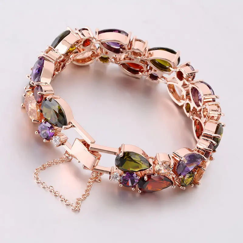Trendy Charm Crystal Bracelet Rose Gold Plated Bangle Colorful Water Drop Love Friendship Bracelet Forjewelry 1