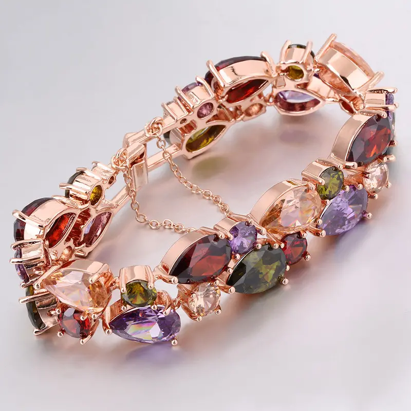 Trendy Charm Crystal Bracelet Rose Gold Plated Bangle Colorful Water Drop Love Friendship Bracelet Forjewelry 2