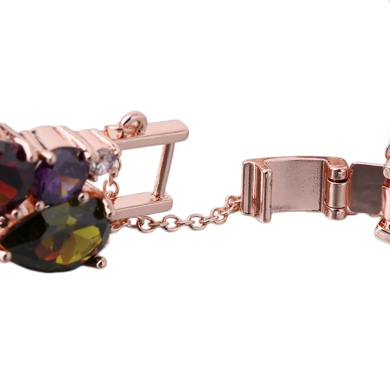 Trendy Charm Crystal Bracelet Rose Gold Plated Bangle Colorful Water Drop Love Friendship Bracelet Forjewelry 3