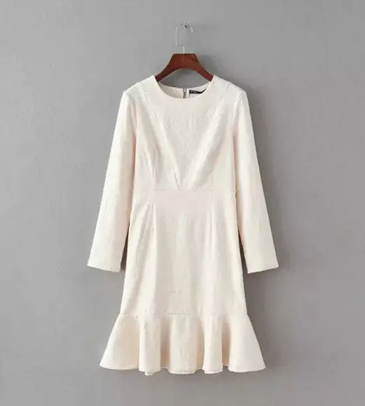 Trendy Dobby Flower Ruffles Dress Women Embossing Long Sleeve Mid Long Fishtail Dresses Slim Fit Tops Femme 4 Colors 1