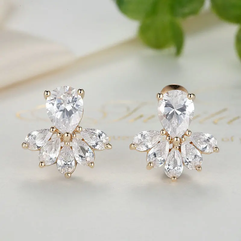Trendy Earrings Red Crystals Ruby Zirconia Gold Earrings For E067-Rd 2