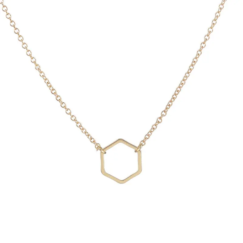 Trendy Geometric Silver Plated Hexagon Necklace Simple Long Chain Necklace 30Pcs-N142 1