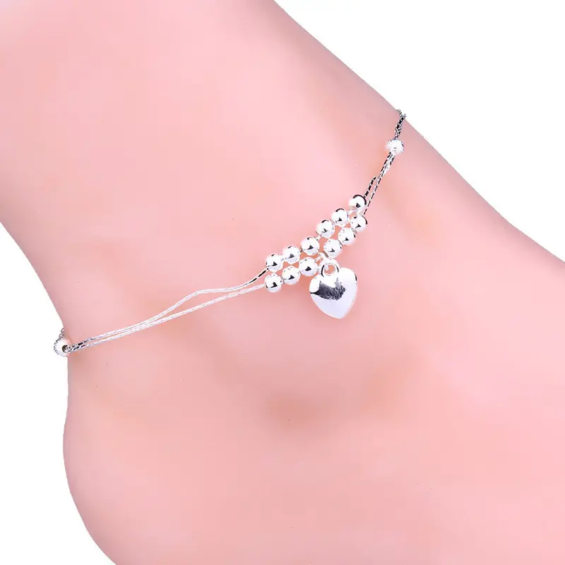 Trendy Gold Anklets Elegant Double Chain Heart Bead Anklet Ankle Bracelet Beach Foot Jewelry For Women 1