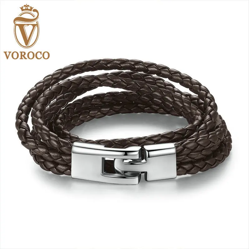 Trendy Leather Bracelet Braided Rope Chain With Magnetic Clasp Brown Bracelets For Men 0288-2 1