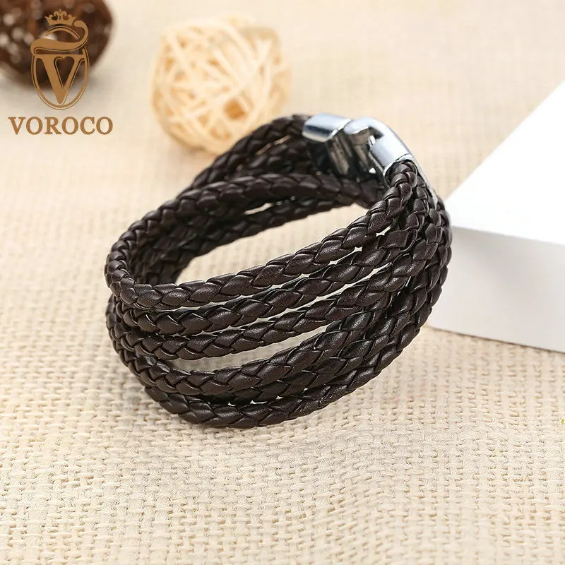 Trendy Leather Bracelet Braided Rope Chain With Magnetic Clasp Brown Bracelets For Men 0288-2 2